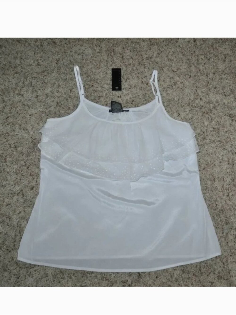 Attention Camisole Womens M White Ruffled Laser Cut Ruffled Cami Tank Top